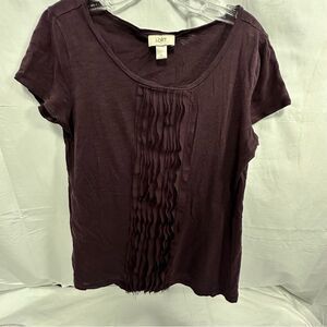 Loft t shirt purple with ruffle size medium